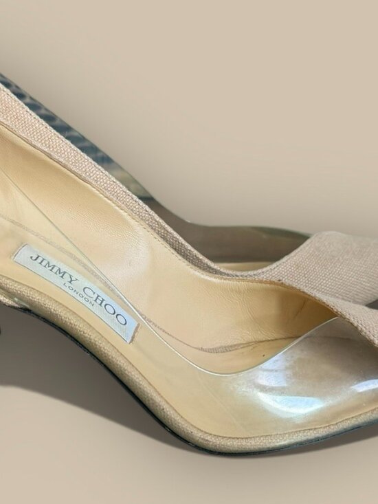 Jimmy Choo Cass 95 Linen & Vinyl Pump Heel - Picture 6 of 9